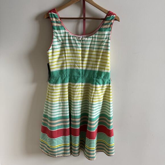 New Tiana B. Womens Dress 14 A Line Yellow Green Stripes Fit & Flare Lined Belt - Picture 3 of 15